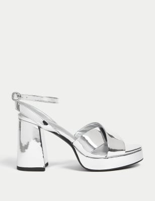 

Womens M&S Collection Metallic Crossover Platform Sandals - Silver, Silver