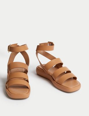 Leather Ankle Strap Flatform Sandals