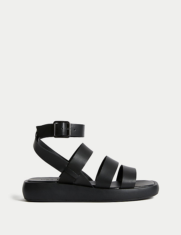 Leather Ankle Strap Flatform Sandals - NO
