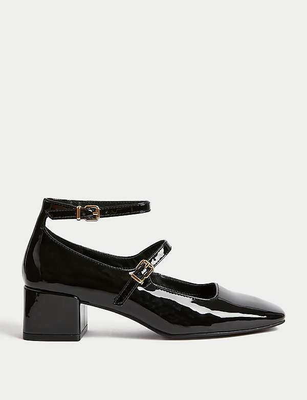 Patent Strappy Block Heel Court Shoes - NZ