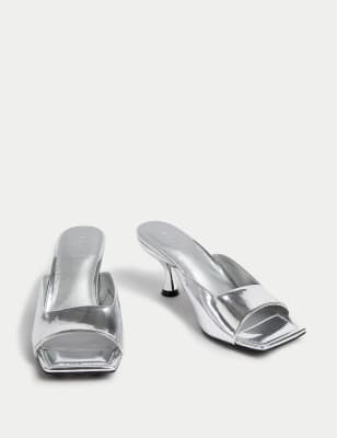 Wide Fit Metallic Kitten Heel Mules