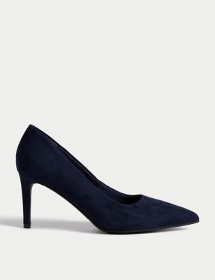 M&S Womens Slip On Stiletto Heel Pointed Court Shoes - 6 - Navy, Navy
