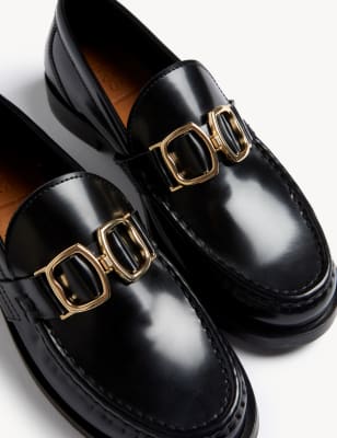 Leather Trim Flat Loafers - CA