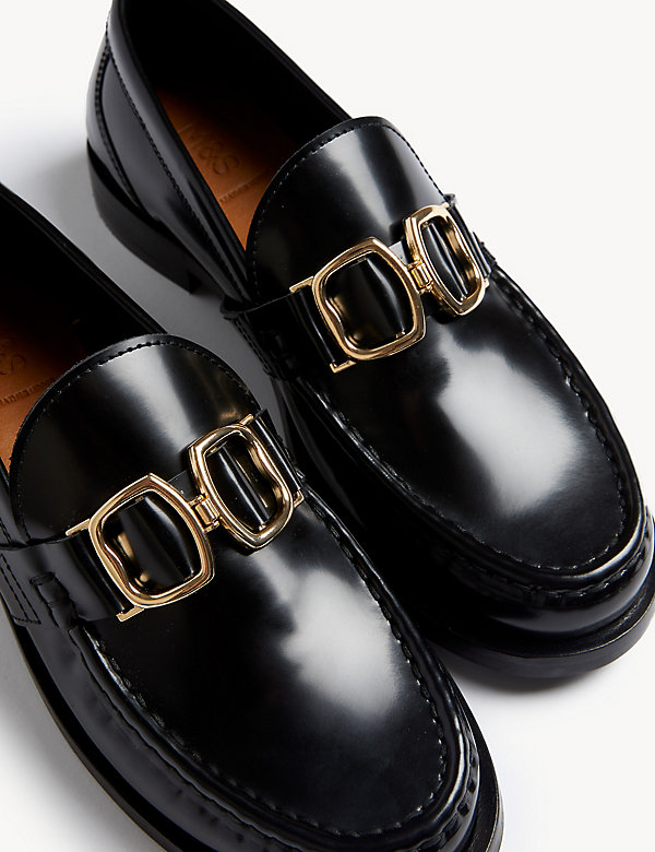 Leather Trim Flat Loafers - TW
