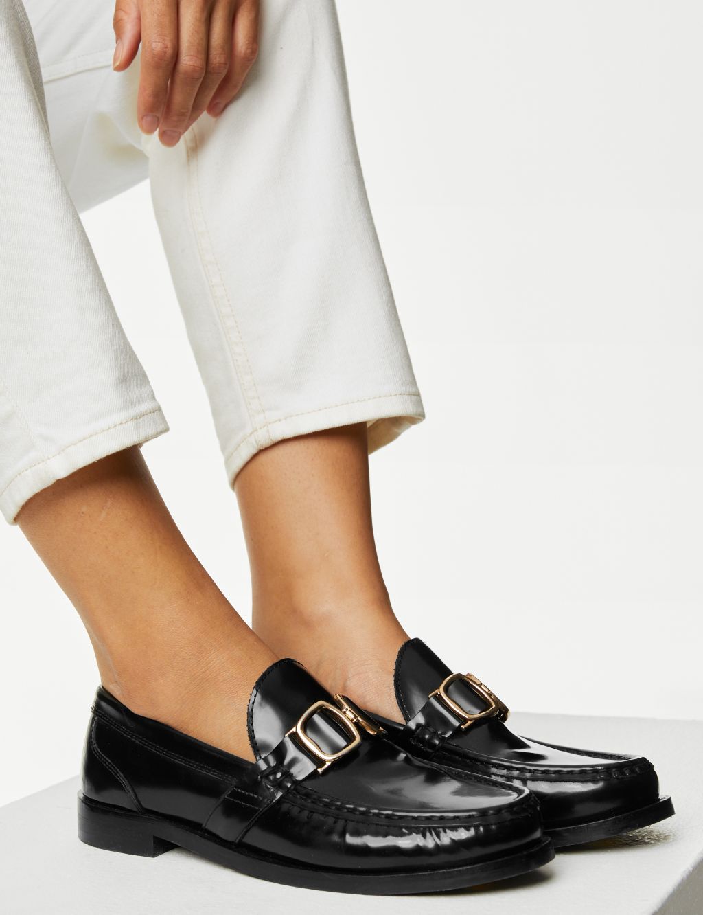 Leather Trim Flat Loafers image 6