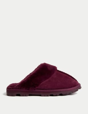 

Womens M&S Collection Suede Faux Fur Lined Mule Slippers - Plum, Plum