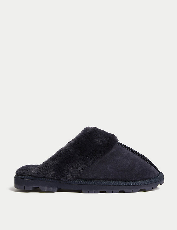 Suede Faux Fur Lined Mule Slippers - LV