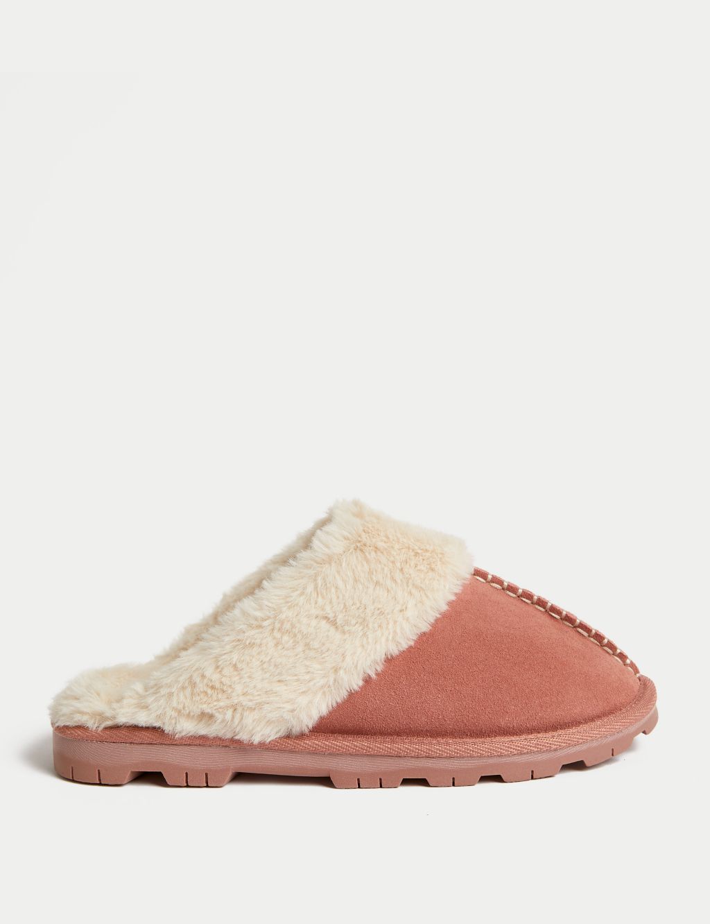 Suede Faux Fur Lined Mule Slippers