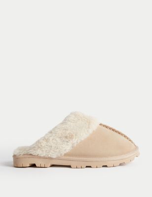 

Womens M&S Collection Suede Faux Fur Lined Mule Slippers - Stone, Stone