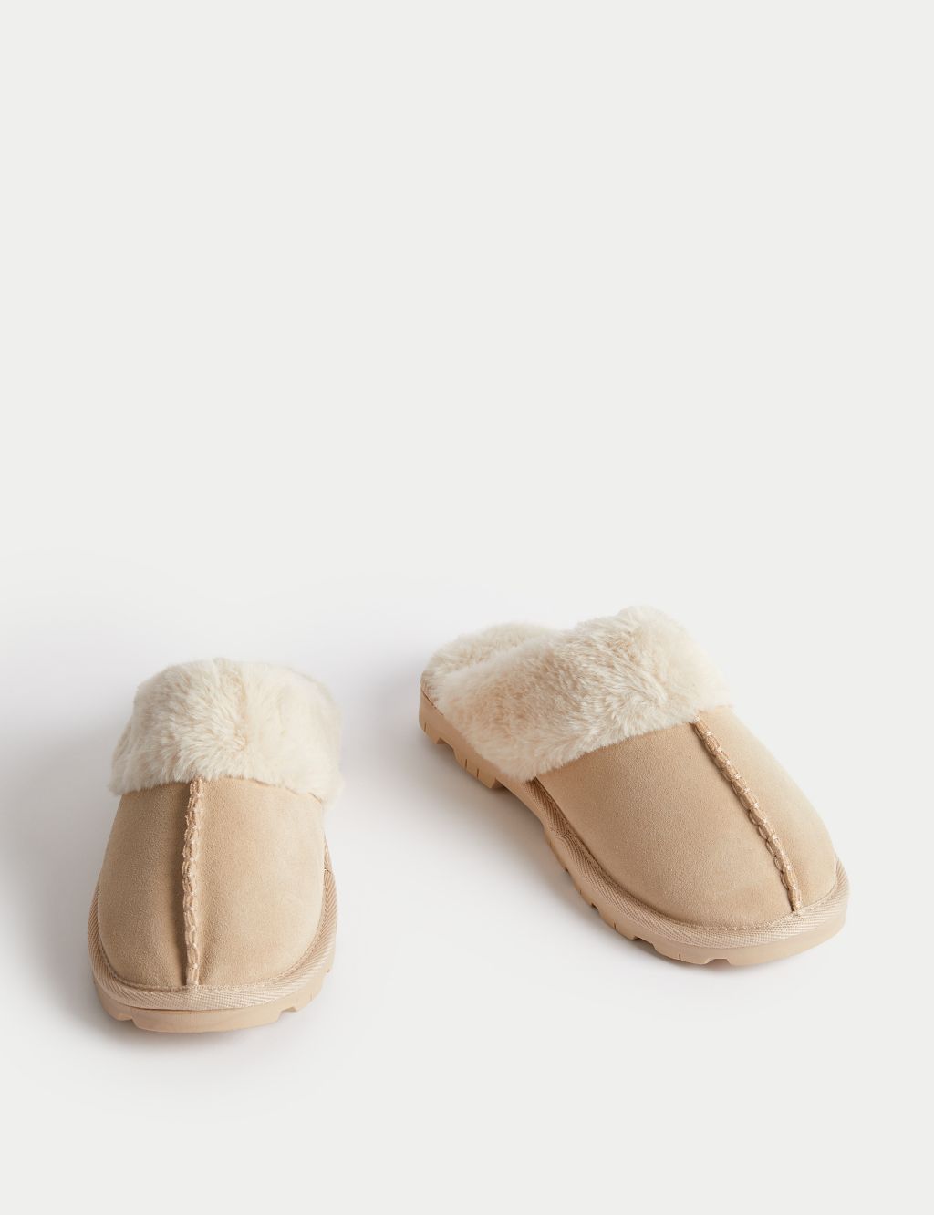 Suede Faux Fur Lined Mule Slippers