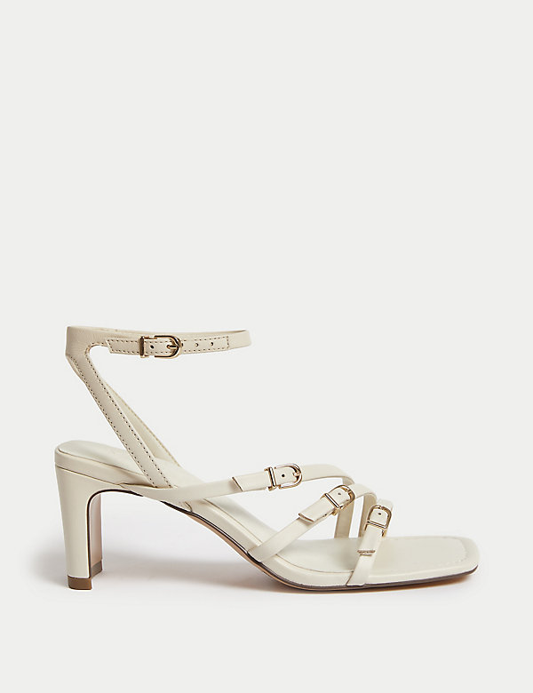 Leather Buckle Strappy Block Heel Sandals - FI