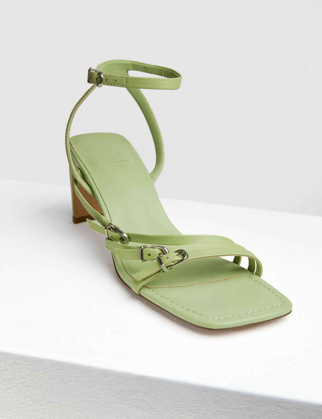 Leather Buckle Strappy Block Heel Sandals