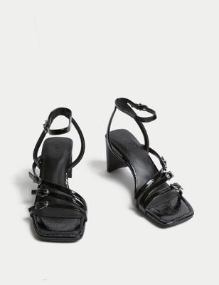 Leather Buckle Strappy Block Heel Sandals