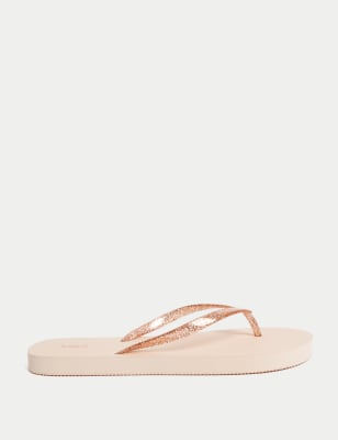 M&S Women's Sparkle Flat Flip Flops - 3 - Blush, Blush,Silver