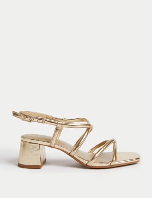 

Womens M&S Collection Wide Fit Strappy Block Heel Sandals - Gold, Gold