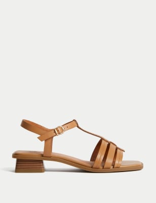 Wide Fit Leather T Bar Block Heel Sandals