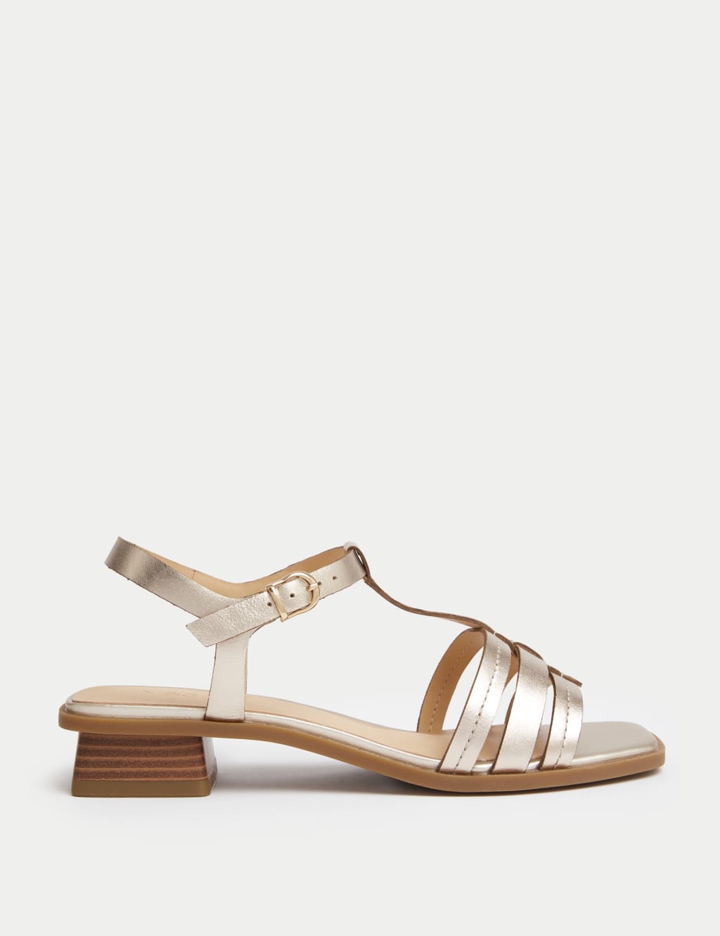 Wide Fit Leather T Bar Block Heel Sandals