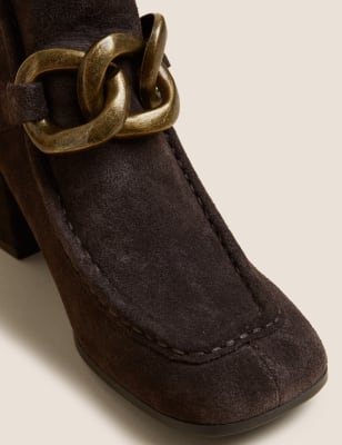 

M&S Collection Botas de ante con puntera cuadrada y tacón en bloqueWomens - Chocolate, Chocolate