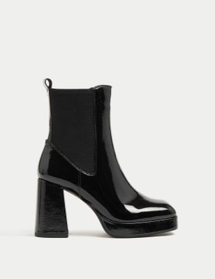 

Womens M&S Collection Leather Patent Platform Ankle Boots - Black, Black