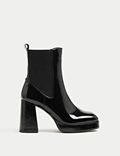 Leather Patent Platform Ankle Boots