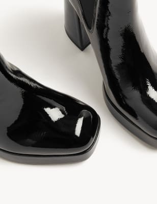 

Womens M&S Collection Leather Patent Platform Ankle Boots - Black, Black