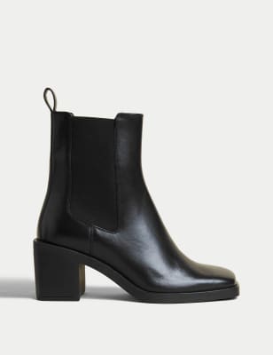 

Womens M&S Collection Lederstiefeletten mit Blockabsatz - Black, Black