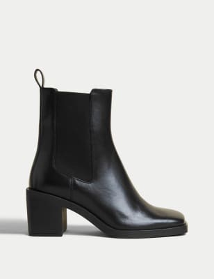 black block heel booties leather