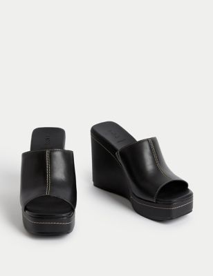 Leather Wedge Mules