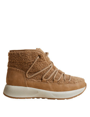 

M&S Collection Botas de invierno de borreguito con cordonesWomens - Beige, Beige