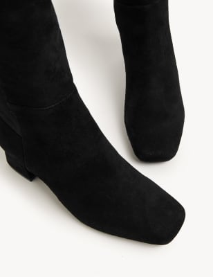 

Womens M&S Collection Suede Block Heel Square Toe Knee High Boots - Black, Black
