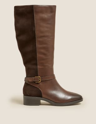 

M&S Collection Botas por la rodilla de piel de ancho especial con tacón en bloqueWomens - Chocolate, Chocolate