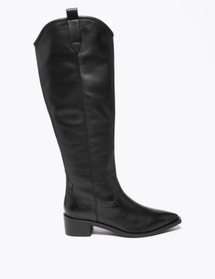 pull&bear pull on western knee high boots in black