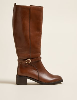 

Womens M&S Collection Leather Buckle Knee High Boots - Chocolate, Chocolate