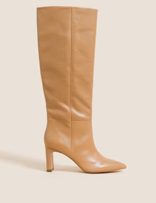 

Womens M&S Collection Leather Stiletto Heel Knee High Boots - Sand, Sand