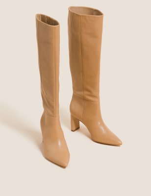 

Womens M&S Collection Botas por la rodilla de piel con tacón de aguja - Sand, Sand
