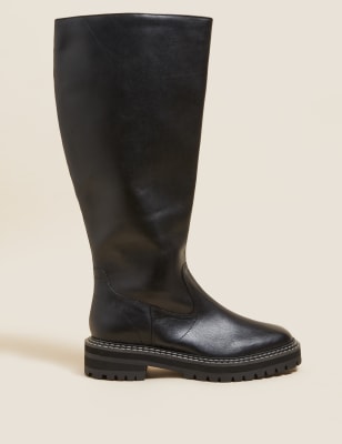 

Womens M&S Collection Kniehohe, grobe Lederstiefel - Black, Black