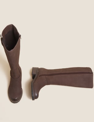 

Womens M&S Collection Wide Fit Leather Chunky Knee High Boots - Chocolate, Chocolate