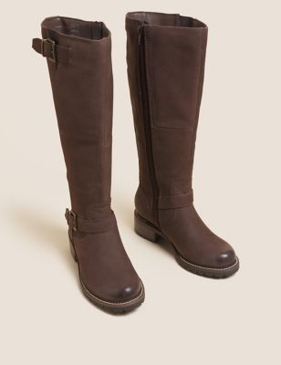 Wide Fit Leather Chunky Knee High Boots | M&S Collection | M&S