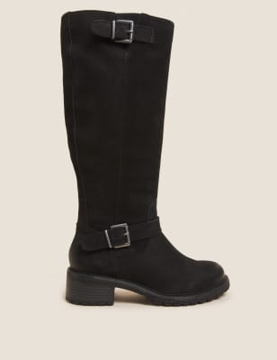 

Womens M&S Collection Wide Fit Leather Chunky Knee High Boots - Black, Black