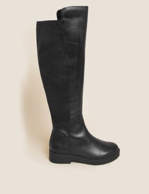 

Womens M&S Collection Wide Fit Leather Over the Knee Boots - Black, Black