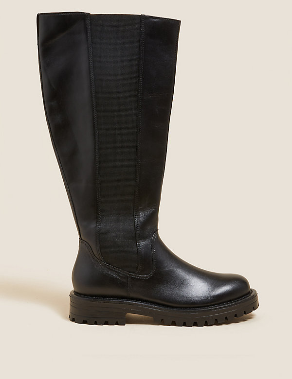 Leather Chunky Chelsea Knee High Boots