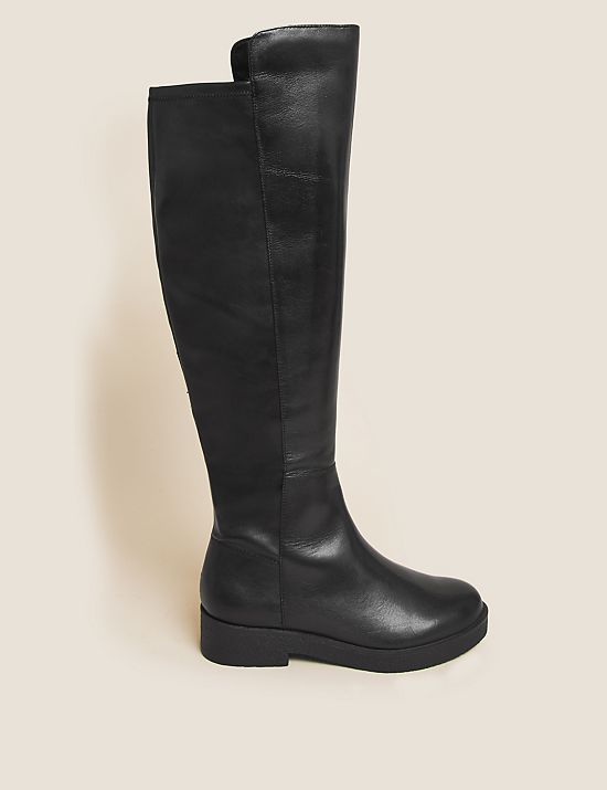 Wide Fit Leather Flat Over The Knee Boots