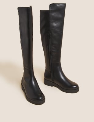 Wide Fit Leather Flat Over The Knee Boots