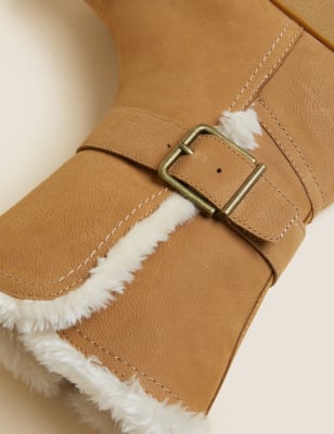 Wide Fit Leather Faux Fur Lined Ankle Boots