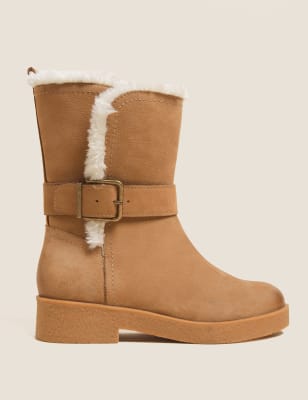 Wide Fit Leather Faux Fur Lined Ankle Boots