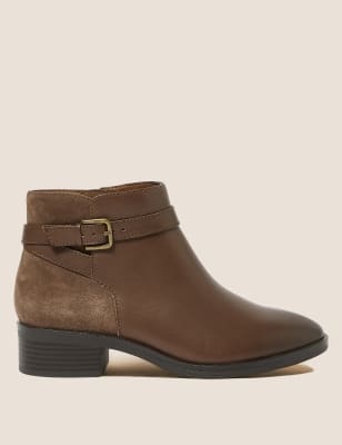 

Womens M&S Collection Lederstiefeletten mit Blockabsatz und weiter Fußbreite - Mink, Mink