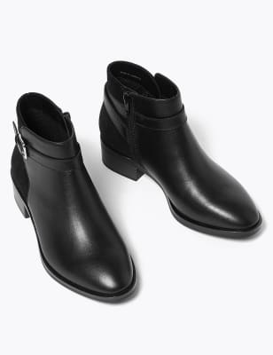 

Womens M&S Collection Wide Fit Leather Block Heel Ankle Boots - Black, Black