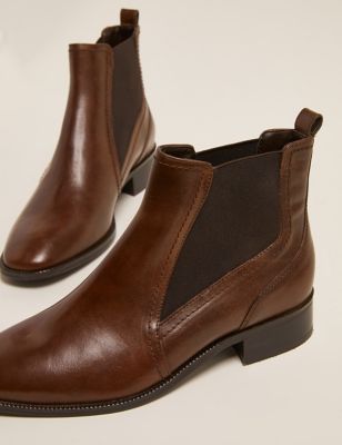 M&S Womens Wide Fit Leather Chelsea Ankle Boots