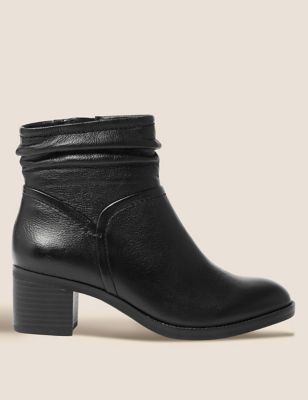 

Womens M&S Collection Wide Fit Leather Ruched Ankle Boots - Black, Black