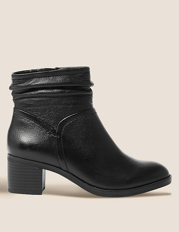 Wide Fit Leather Ruched Ankle Boots